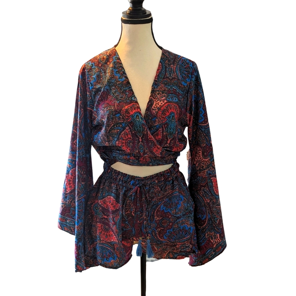 NWOT Handmade Indian Blue Paisley Long Sleeve Romper